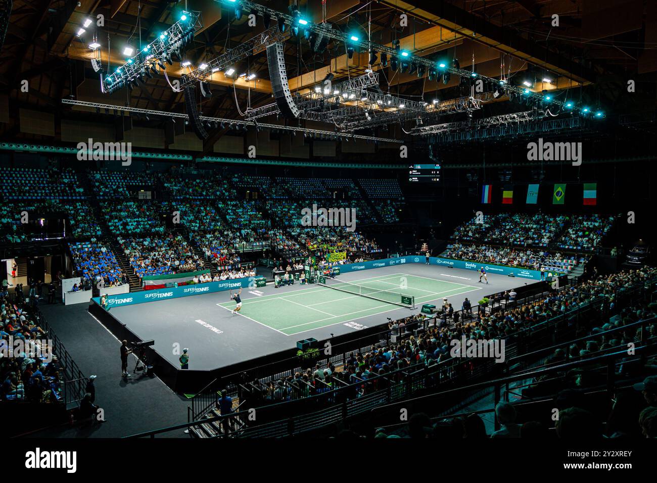 Bologna, Italia. 11 settembre 2024. L'Unipol Arena di Bologna ospiterà la fase a gironi delle finali di Coppa Davis dal 2022 l'11 settembre 2024 a Bologna, in Italia. Crediti: Massimiliano Donati/Alamy Live News Foto Stock