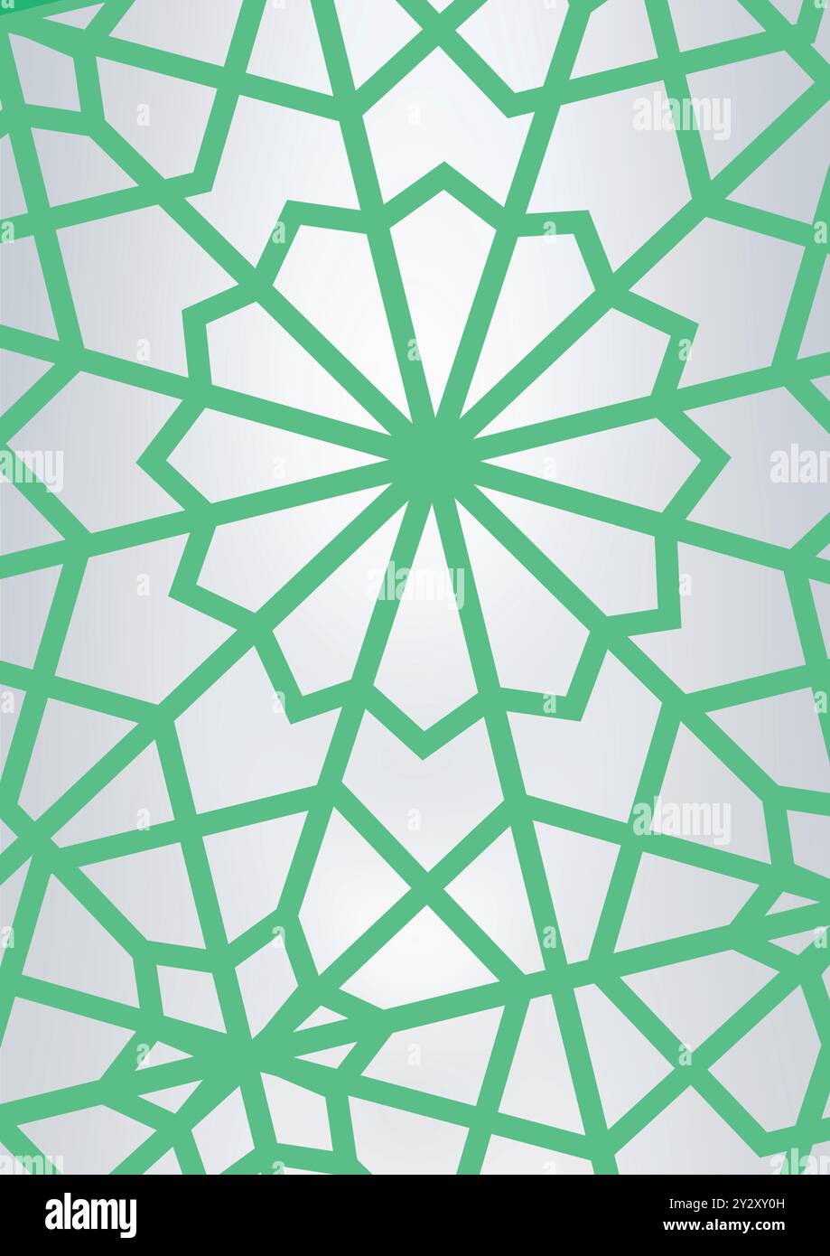 Disegno astratto arabo con colore verde e sfondo argento Illustrazione Vettoriale
