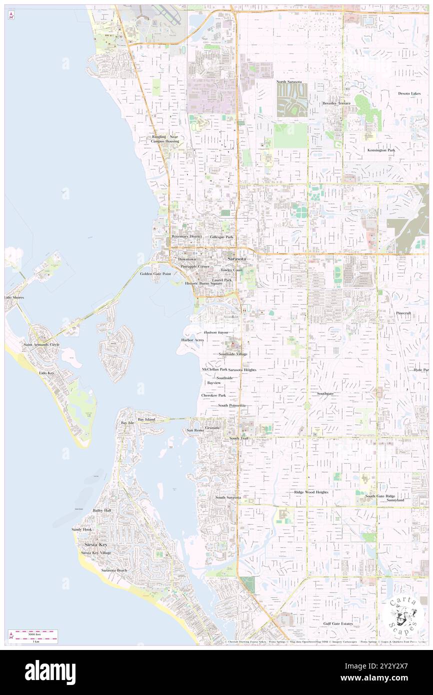 Hudson Bayou, contea di Sarasota, Stati Uniti, Florida, N 27 19' 21'', S 82 32' 8'', MAP, Cartascapes Map pubblicata nel 2024. Esplora Cartascapes, una mappa che rivela i diversi paesaggi, culture ed ecosistemi della Terra. Viaggia attraverso il tempo e lo spazio, scoprendo l'interconnessione del passato, del presente e del futuro del nostro pianeta. Foto Stock