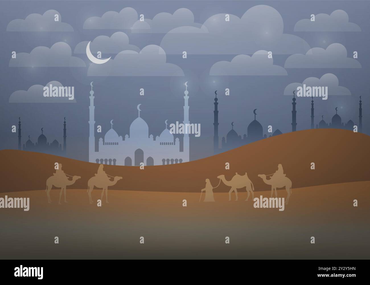Arabian Night Abstract con un cammello nel deserto Illustrazione Vettoriale