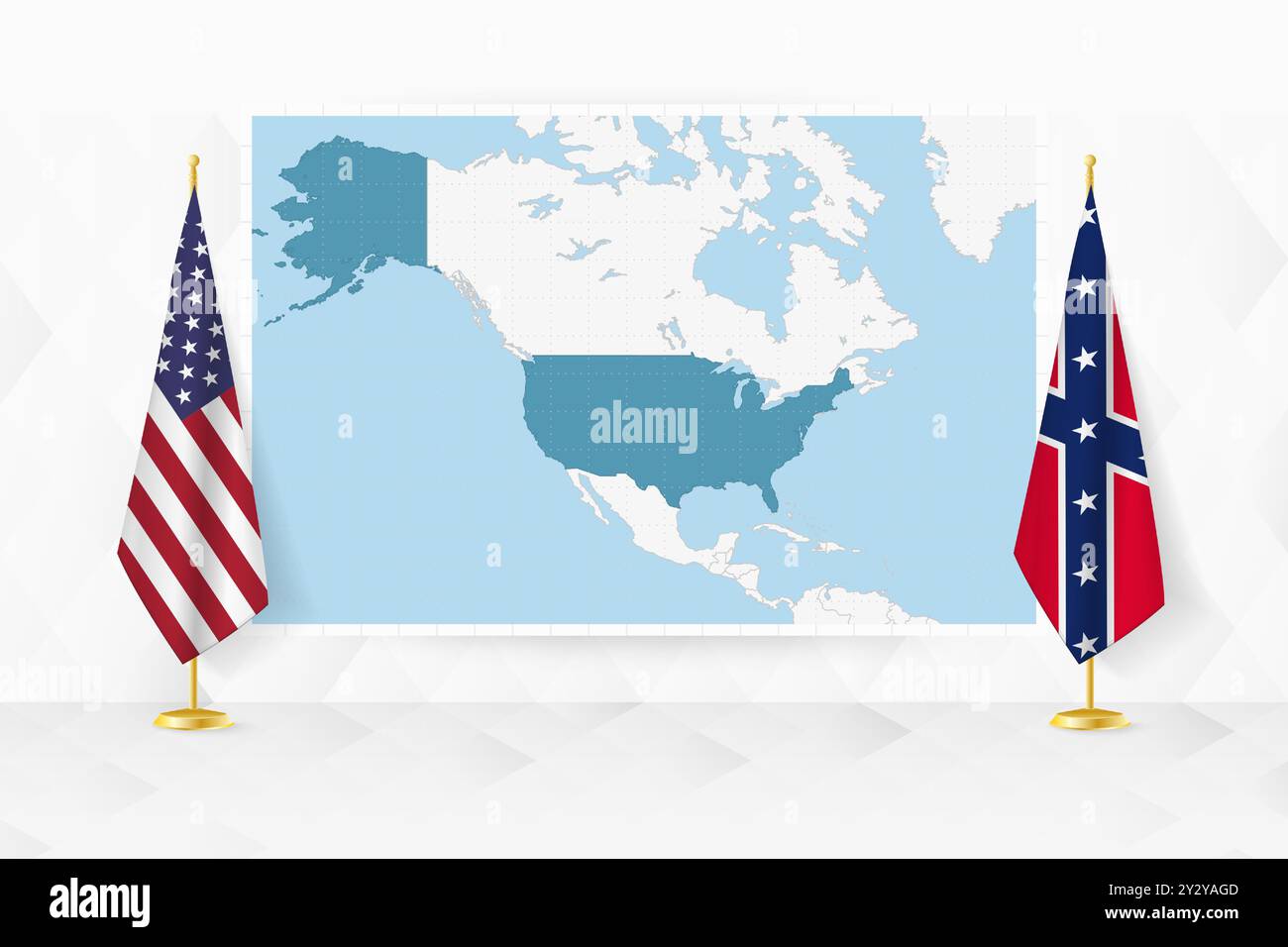 Mappa dei Confederati e delle bandiere dei Confederati sullo stativo della bandiera. Illustrazione vettoriale per la riunione diplomatica. Illustrazione Vettoriale