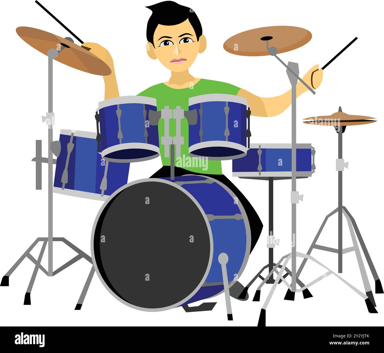 Ragazzo che suona musica con il Drum Set Illustrazione Vettoriale