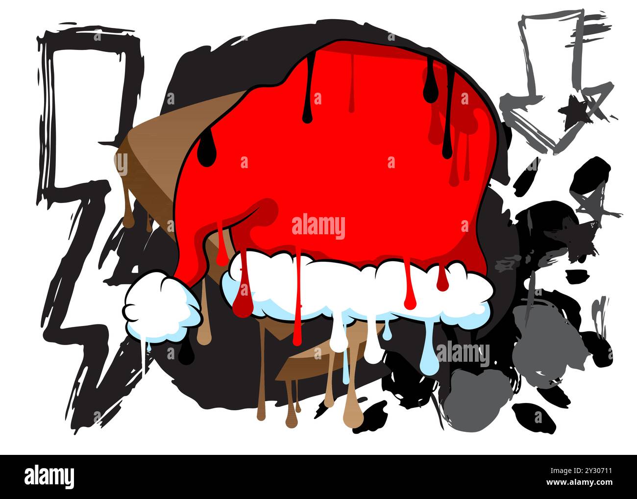 Etichetta Graffiti con cappello rosso di Babbo Natale. Decorazione astratta di Street art moderna eseguita in stile di pittura urbana. Illustrazione Vettoriale