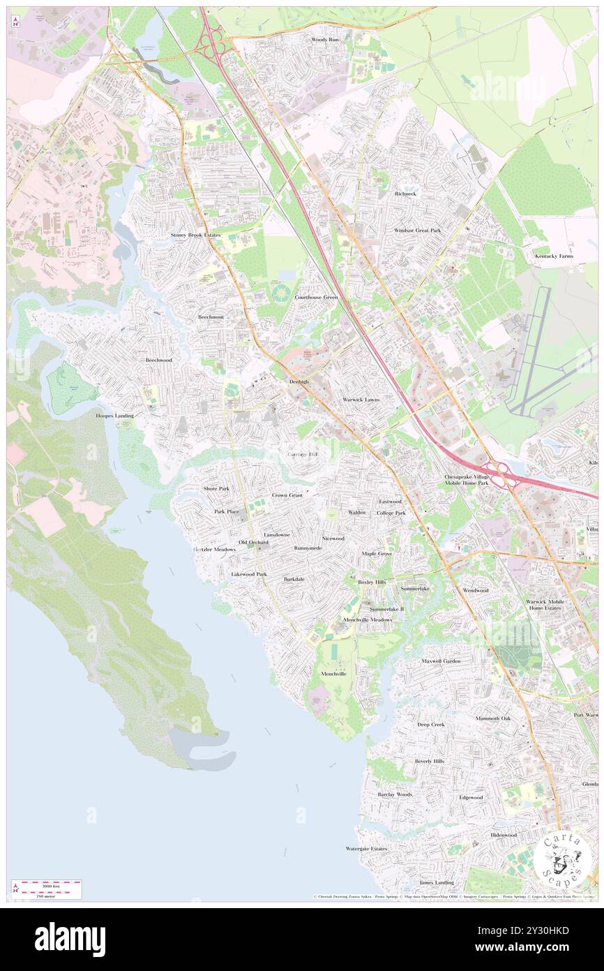 Carriage Hill, City of Newport News, US, United States, Virginia, N 37 7' 9'', S 76 32' 11'', MAP, Cartascapes Map pubblicata nel 2024. Esplora Cartascapes, una mappa che rivela i diversi paesaggi, culture ed ecosistemi della Terra. Viaggia attraverso il tempo e lo spazio, scoprendo l'interconnessione del passato, del presente e del futuro del nostro pianeta. Foto Stock