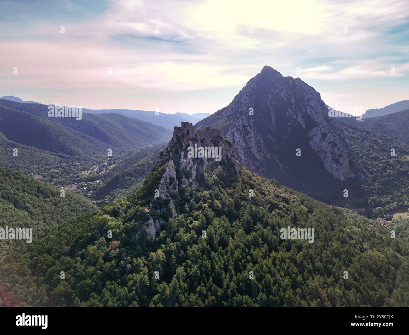 Castello cataro di Puilaurens a Occitanie in Francia in estate Foto Stock