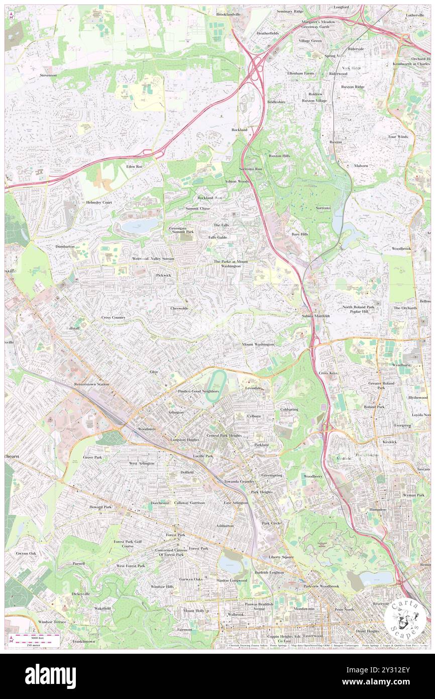 Mount Washington, città di Baltimora, Stati Uniti, Maryland, N 39 21' 51''', S 76 40' 21''', mappa, Cartascapes Map pubblicata nel 2024. Esplora Cartascapes, una mappa che rivela i diversi paesaggi, culture ed ecosistemi della Terra. Viaggia attraverso il tempo e lo spazio, scoprendo l'interconnessione del passato, del presente e del futuro del nostro pianeta. Foto Stock