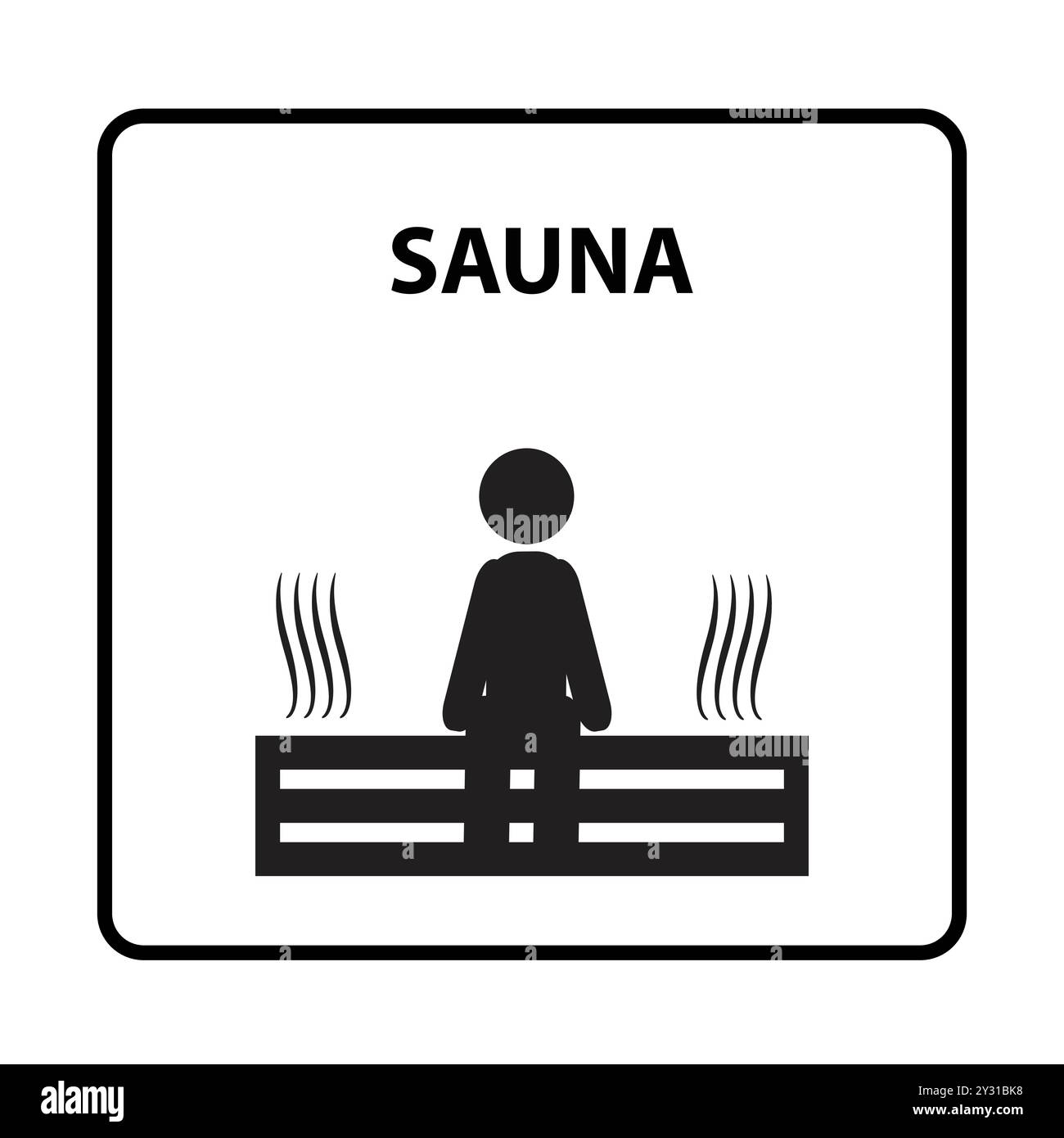 Sagoma di una persona seduta in un bagno turco con la parola sauna Illustrazione Vettoriale