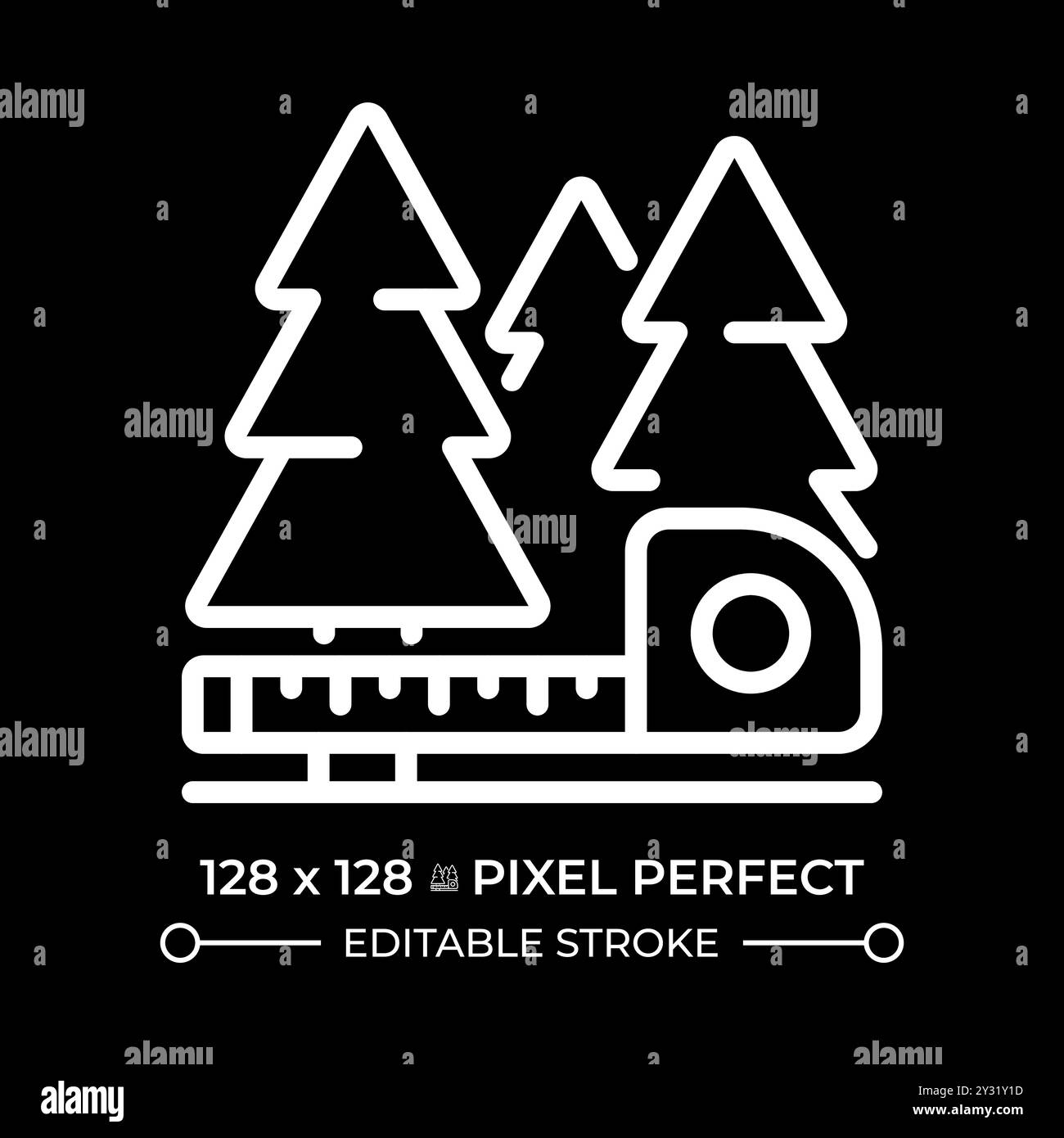 Icona lineare bianca di misurazione foresta per tema scuro Illustrazione Vettoriale