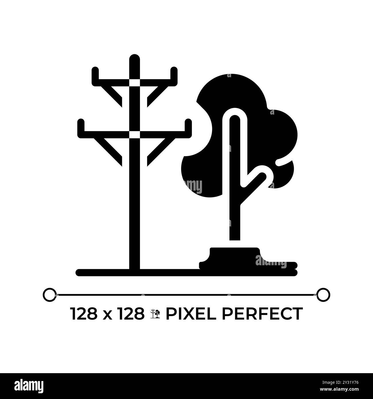 Icona del glifo nero delle linee elettriche e degli alberi Illustrazione Vettoriale