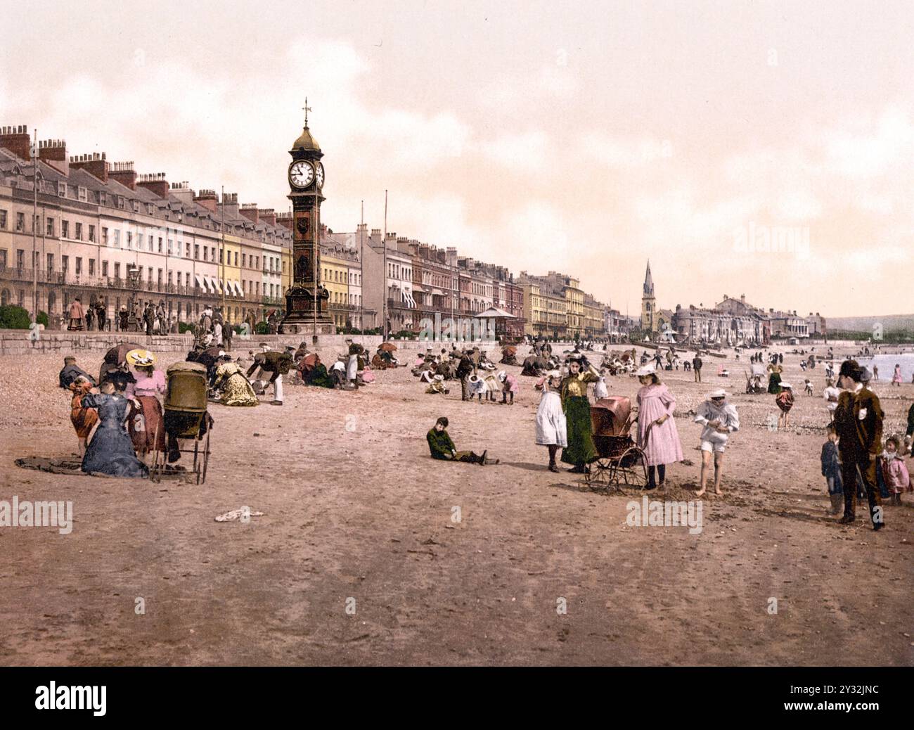 Der Uhrturm, der 1887 zur Erinnerung an Königin Victorias 50. Thronjubiläum a Großbritannien, Inghilterra, errichtet wurde / la torre dell'orologio costruita nel 1887 per commemorare il 50 anno della regina Vittoria sul trono di Gran Bretagna, Historisch, digital restaurierte Reproduktion von einer Vorlage aus dem 19. Jahrhundert, 1880. Data record non dichiarata Foto Stock