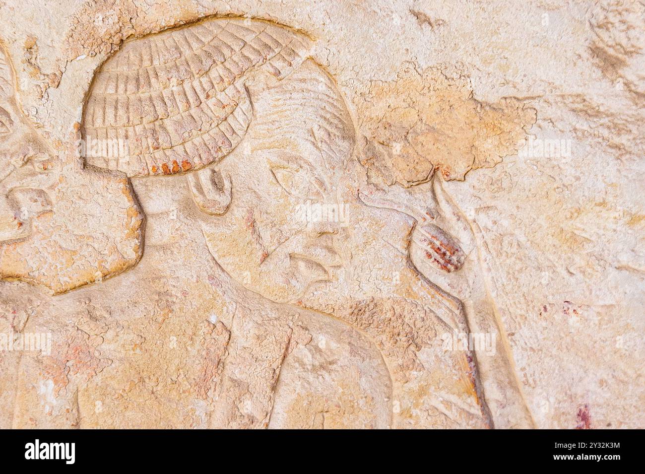 Egitto, Saqqara, tomba di Horemheb, stanza interna, parete est lato sud, prigionieri nubiani e soldati egiziani. Foto Stock