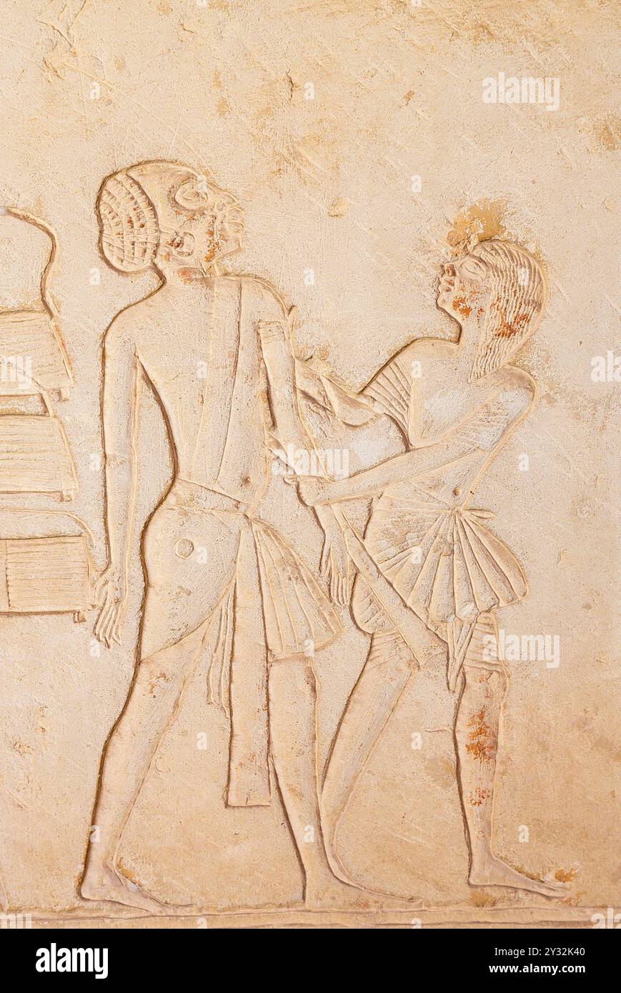 Egitto, Saqqara, tomba di Horemheb, stanza interna, Muro Est lato Sud, un capo nubiano si arrende a Horemheb. Foto Stock