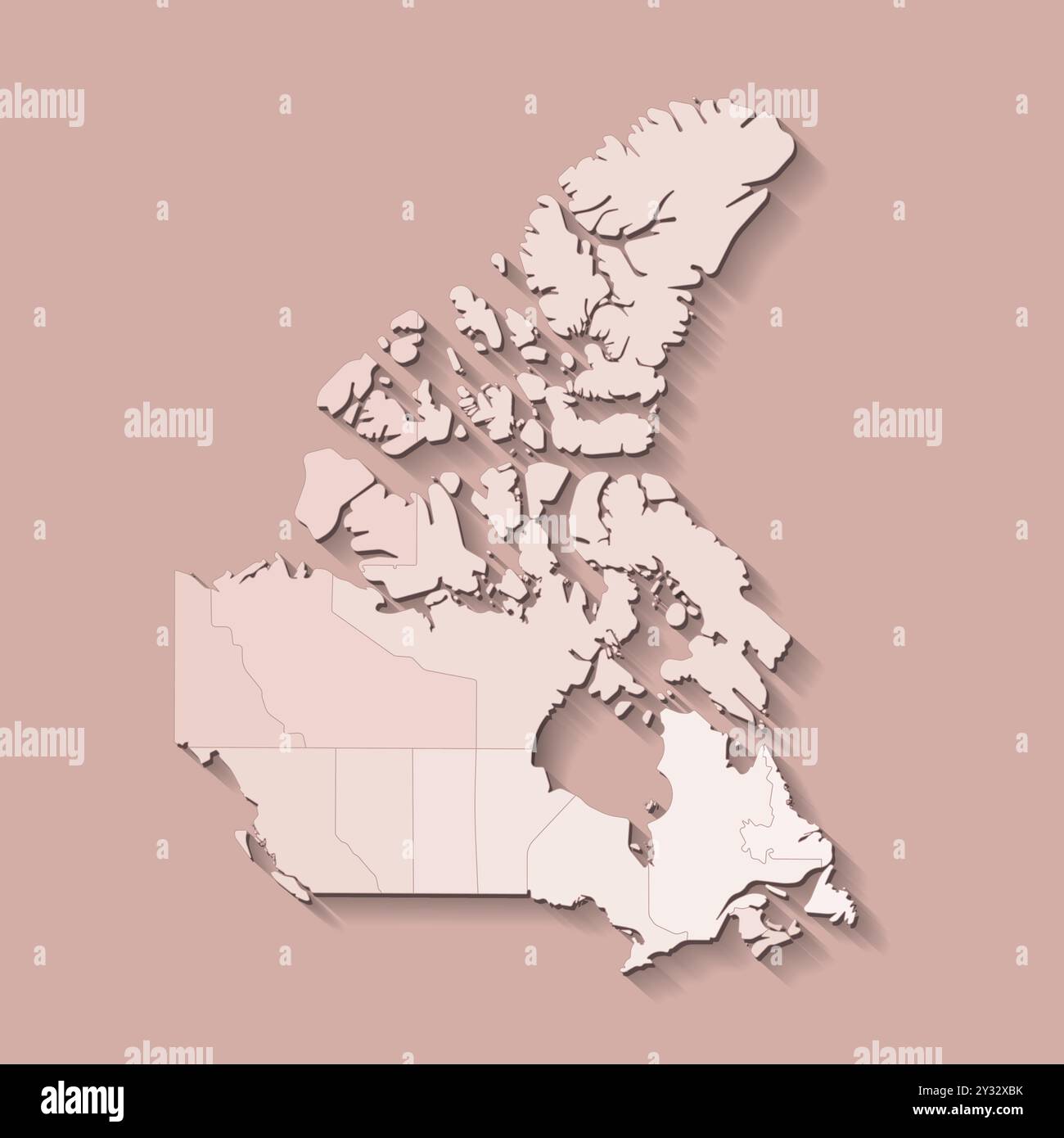 Illustrazione moderna vettoriale. Mappa amministrativa isolata semplificata del Canada in colori marroni. Sfondo beige e contorno delle regioni Illustrazione Vettoriale