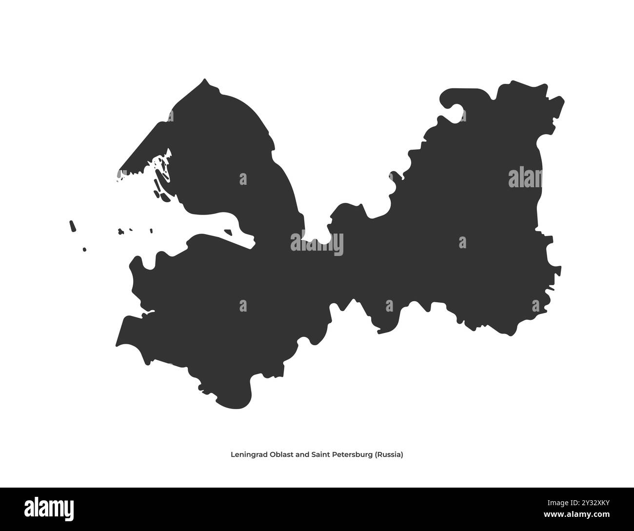Icona illustrazione semplificata isolata vettoriale con silhouette nera dell'Oblast' di Leningrado e mappa di San Pietroburgo. Sfondo bianco Illustrazione Vettoriale