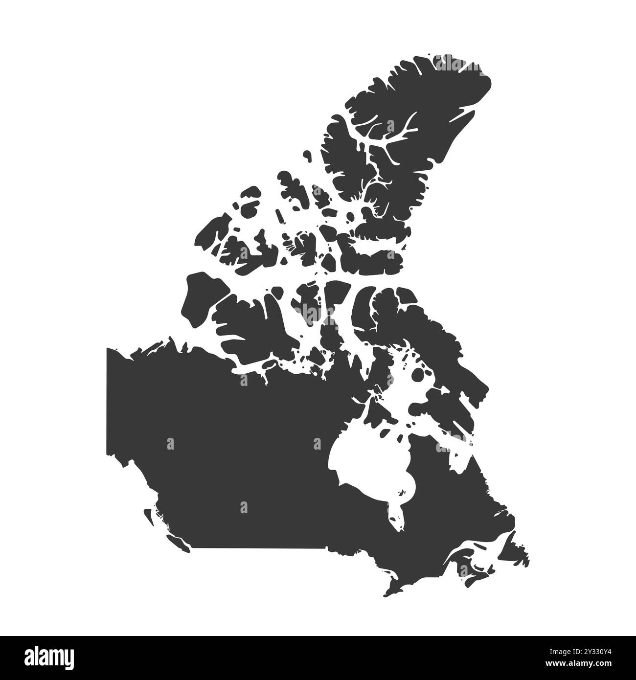 Icona di illustrazione isolata vettoriale della mappa politica semplificata Canada. Silhouette nera. Sfondo bianco Illustrazione Vettoriale