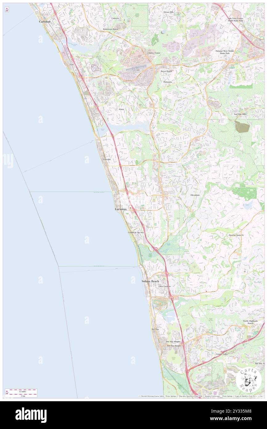 Encinitas, San Diego County, Stati Uniti, Stati Uniti, California, N 33 2' 13'', S 117 17' 31'', MAP, Cartascapes Map pubblicata nel 2024. Esplora Cartascapes, una mappa che rivela i diversi paesaggi, culture ed ecosistemi della Terra. Viaggia attraverso il tempo e lo spazio, scoprendo l'interconnessione del passato, del presente e del futuro del nostro pianeta. Foto Stock