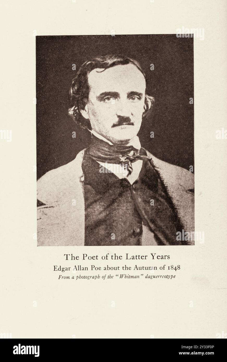 Pagina dal libro di Israfel - la vita e i tempi di Edgar Allan PoE (1934) feat a portrait of Edgar by 'Whitman' - anni '1840 Foto Stock