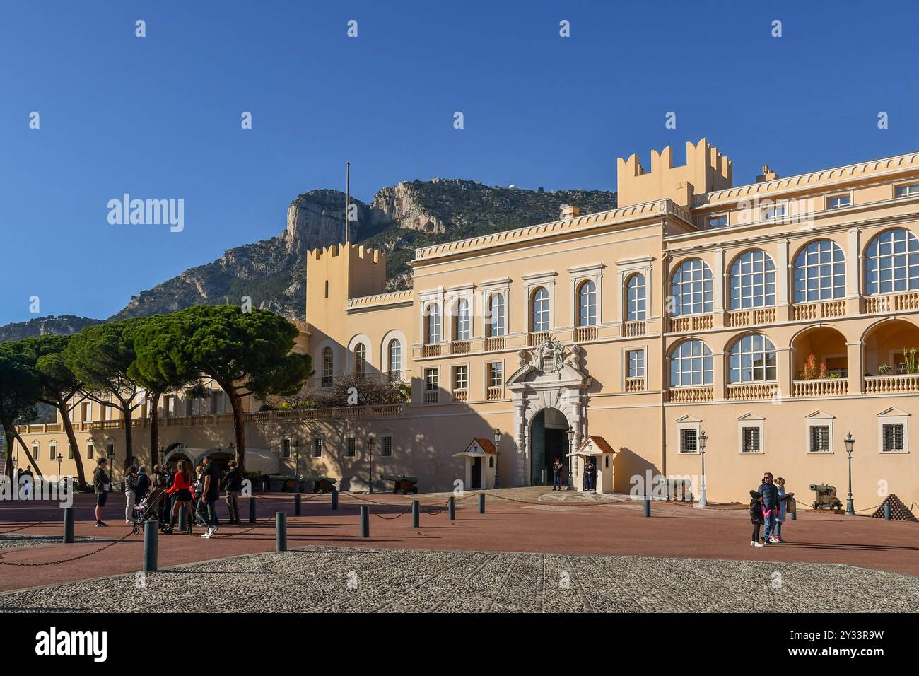 Esterno del Palazzo del Principe, residenza ufficiale del Principe sovrano di Monaco, figlio e successore del Principe Ranieri, il Principe Alberto II, Monaco Foto Stock