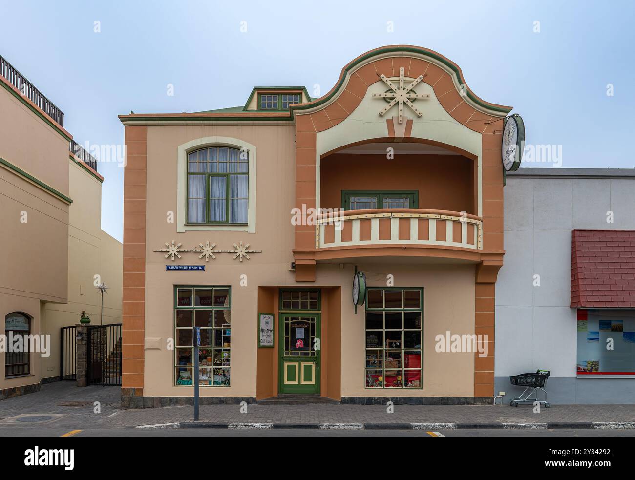 Storico edificio coloniale tedesco, Swakopmund, regione di Erongo, Namibia Foto Stock