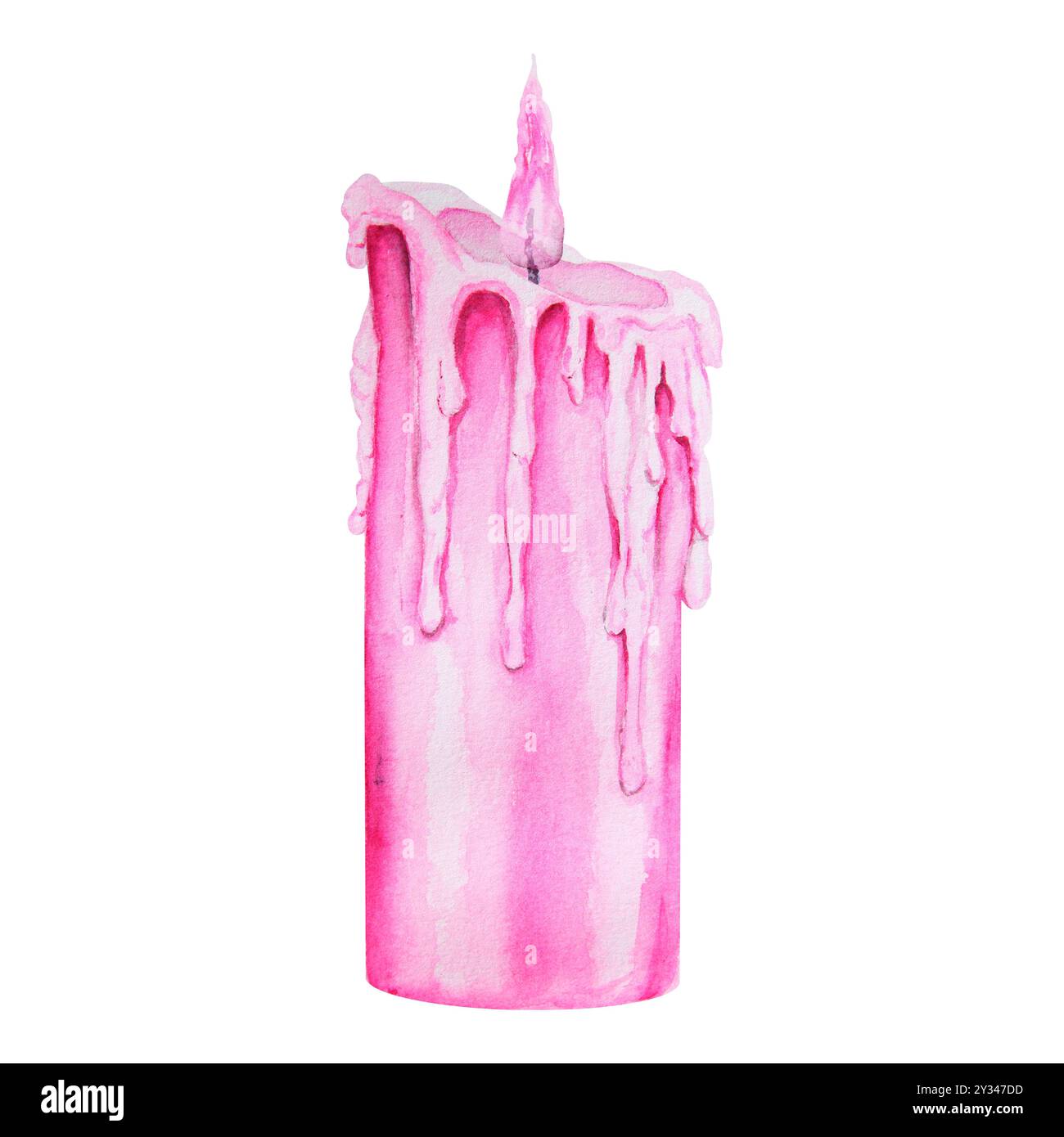 Candela rosa che brucia con fiamma e gocce di cera. Elemento decorativo per Halloween, sabato, Natale. Attributo vintage del misticismo, della magia Foto Stock