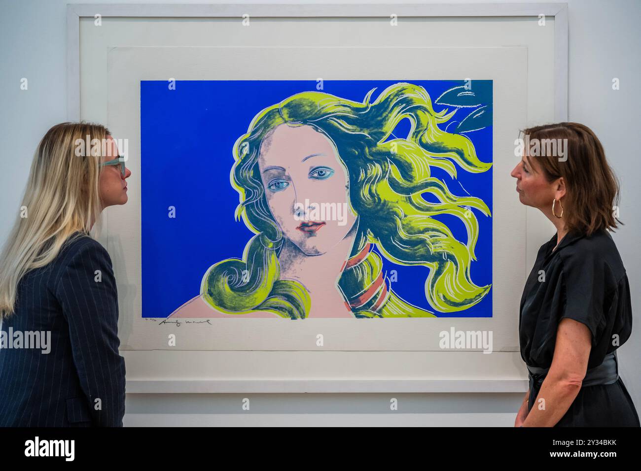 Londra, Regno Unito. 12 settembre 2024. Andy Warhol, Dettagli dei dipinti rinascimentali (Sandro Botticelli, nascita di Venere, 1482), 1984, stima: £100.000 - 150.000 - Phillips, Londra, anteprime le sue attrazioni del David Hockney e le aste Evening & Day Editions. Sarà aperto al pubblico dal 12 al 19 settembre prima delle aste del 19 e 20 settembre. Crediti: Guy Bell/Alamy Live News Foto Stock