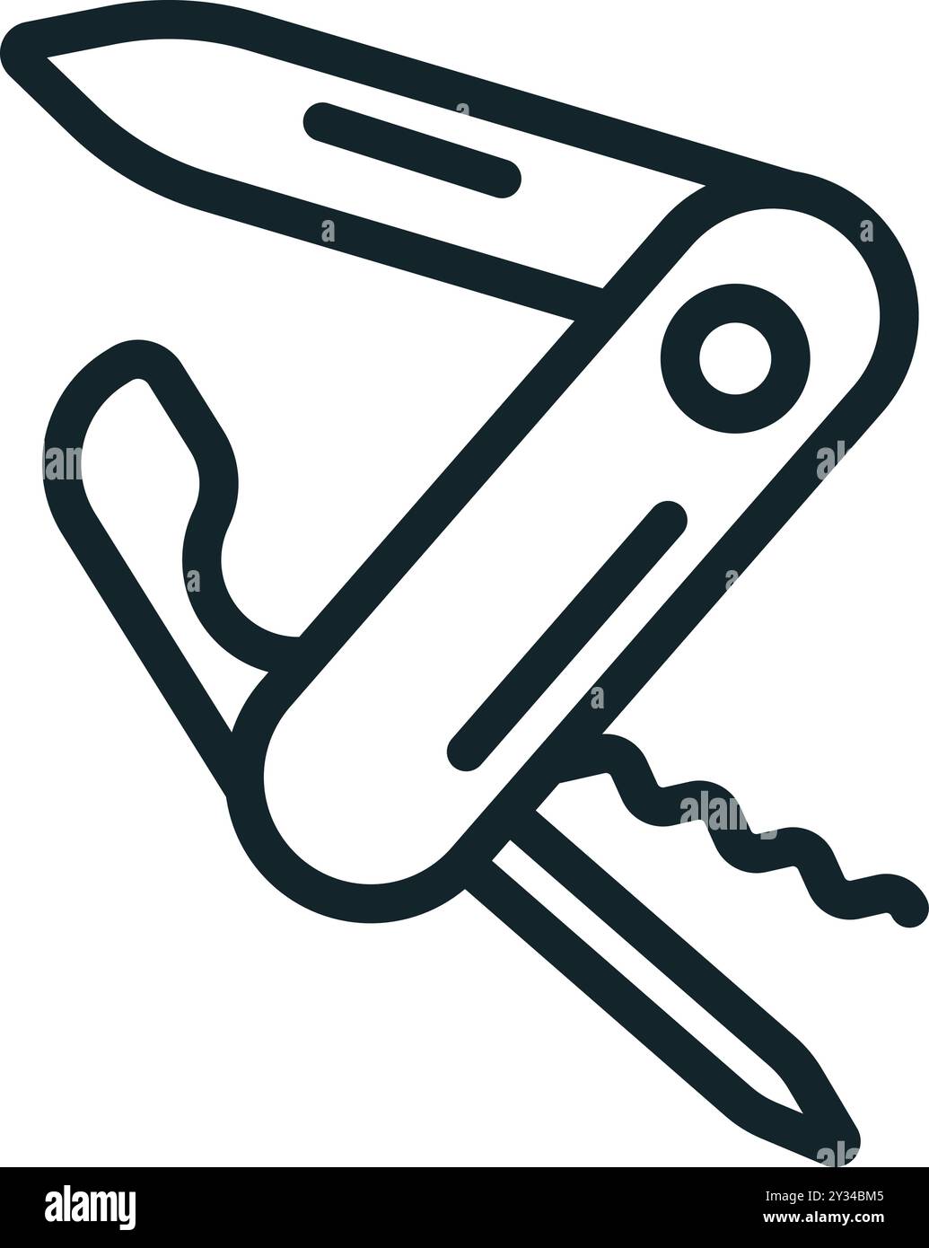 Utensile multiuso con tasca pieghevole per coltello svizzero con apribottiglie e cavatappi per il campeggio Illustrazione Vettoriale