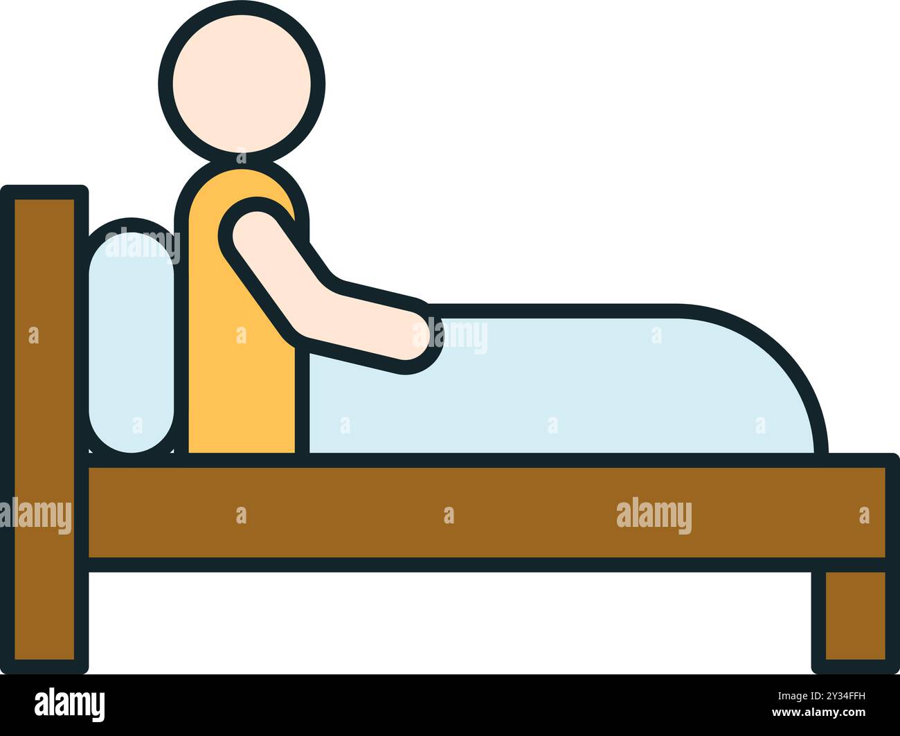 Malato seduto a letto, coperto di coperta e affetto da sintomi influenzali Illustrazione Vettoriale