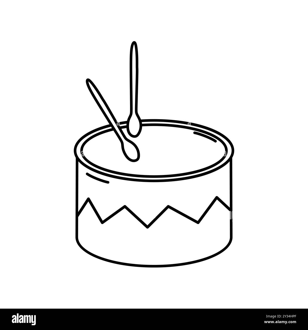 Illustrazione vettoriale del tamburo disegnata a mano isolata su sfondo bianco. Strumento musicale lineare per ritmo, bastoncini a percussione. Elemento di design per scheda Illustrazione Vettoriale