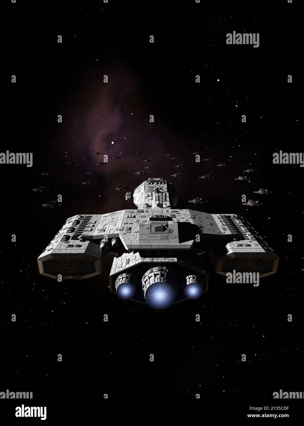 Space Battle Cruiser con accompagnatore caccia monoposto Foto Stock