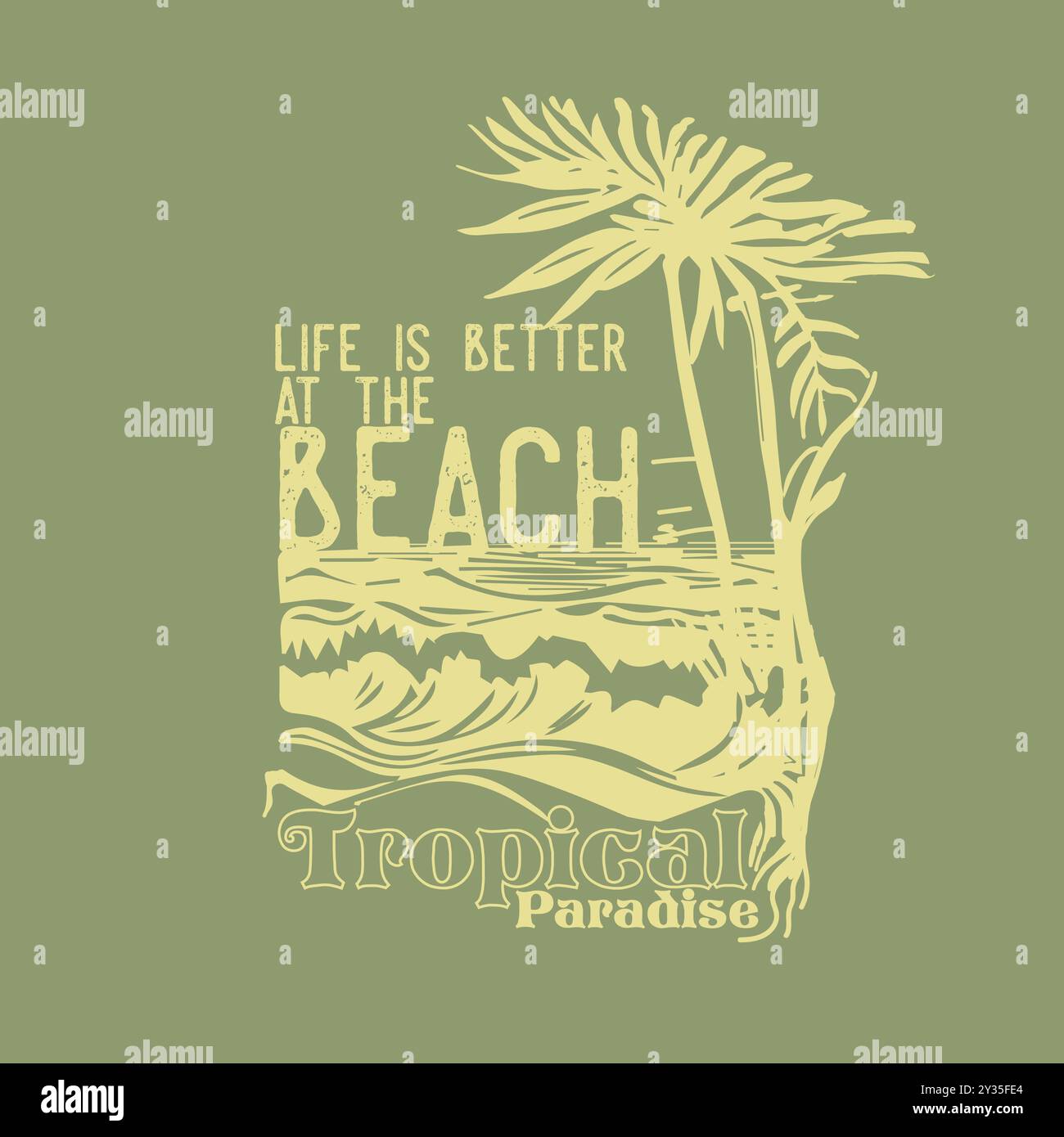 il design grafico del paradiso tropicale delle palme è un paradiso estivo sulla spiaggia Illustrazione Vettoriale