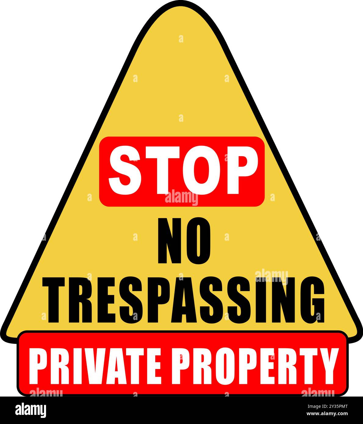 Nessuna insegna Trespassing con segnale DI STOP A forma di triangolo e testo di proprietà privata Illustrazione Vettoriale