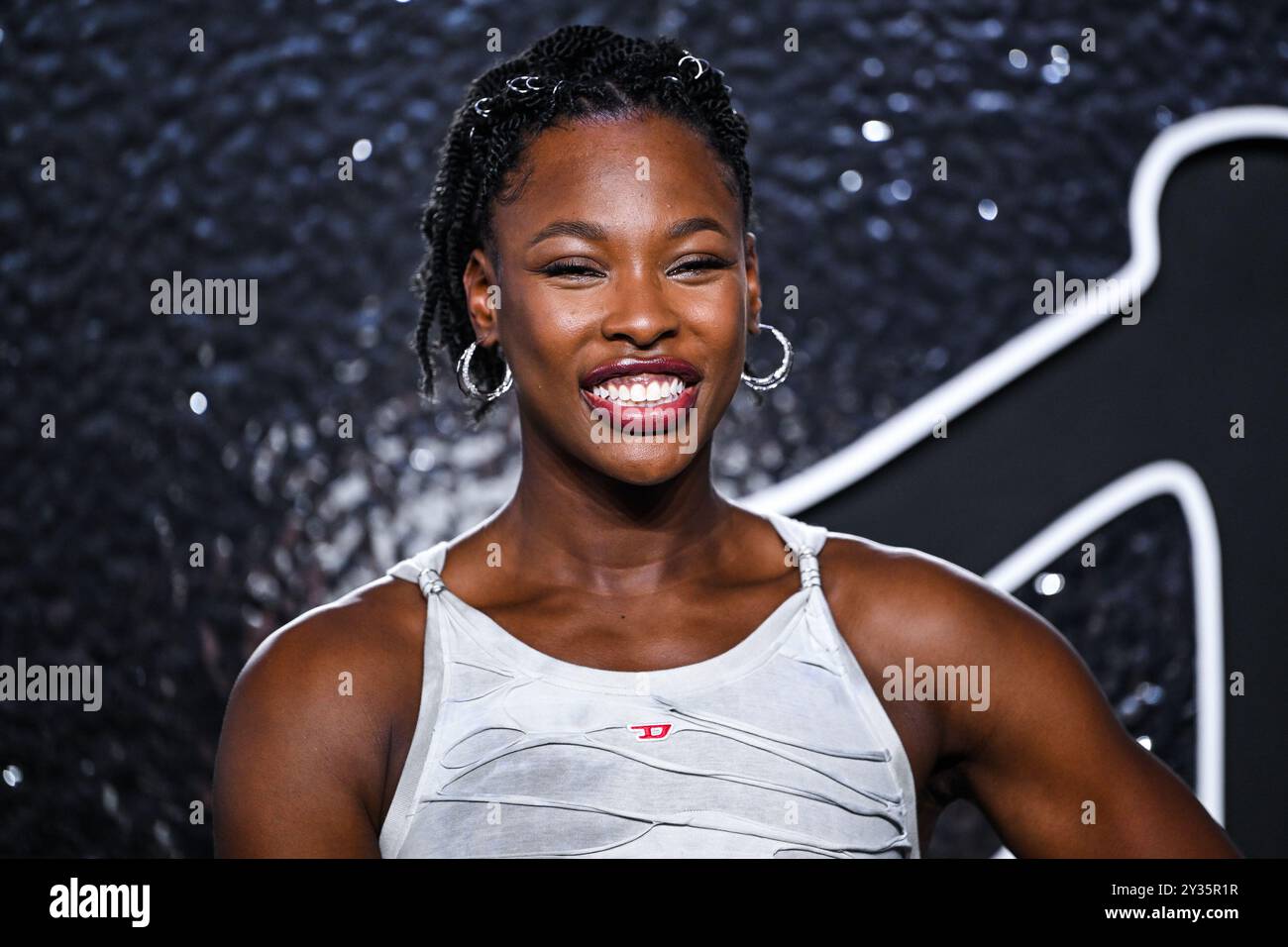 Elmont, Stati Uniti. 11 settembre 2024. Ashleigh Johnson cammina sul tappeto rosso agli MTV Video Music Awards 2024 tenuti alla UBS Arena di Elmont, New York l'11 settembre 2024. (Foto di Anthony Behar/Sipa USA) credito: SIPA USA/Alamy Live News Foto Stock