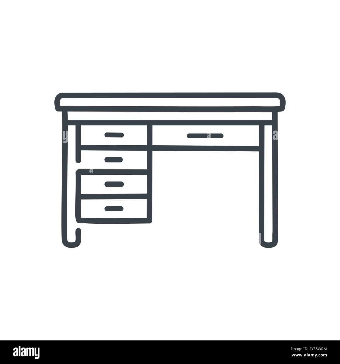 Scrivania con cassetti. Semplice disegno in linea di una scrivania con quattro cassetti. Ideale per l'ufficio o lo spazio di lavoro domestico. Illustrazione Vettoriale Scrivania con cassetti. Semplice disegno in linea di una scrivania con quattro cassetti. Ideale per l'ufficio o lo spazio di lavoro domestico. Illustrazione Vettoriale