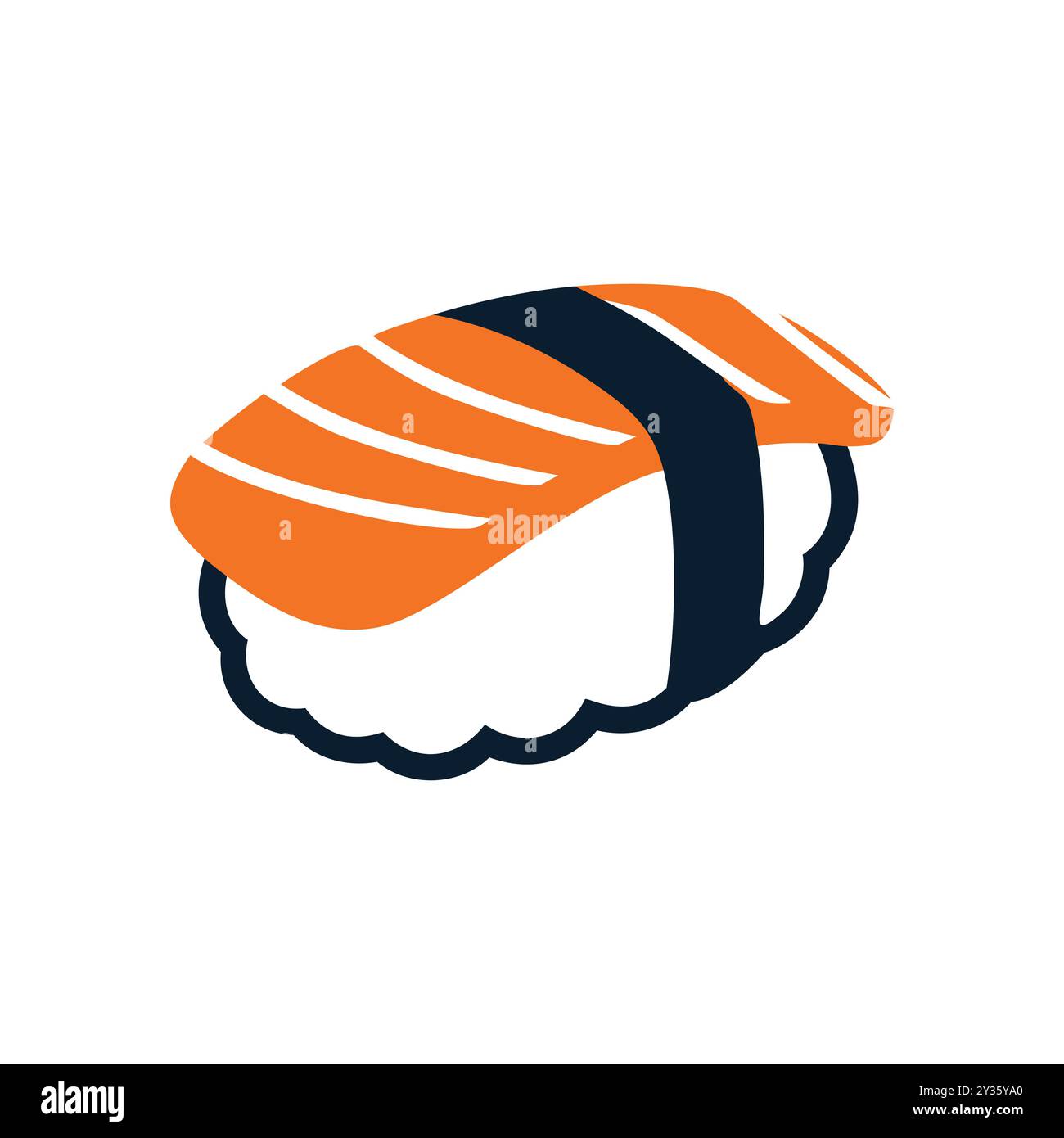 Sushi di salmone. Sushi nigiri di salmone singolo con alghe marine. Cucina tradizionale giapponese, pasti gustosi e salutari. Illustrazione Vettoriale