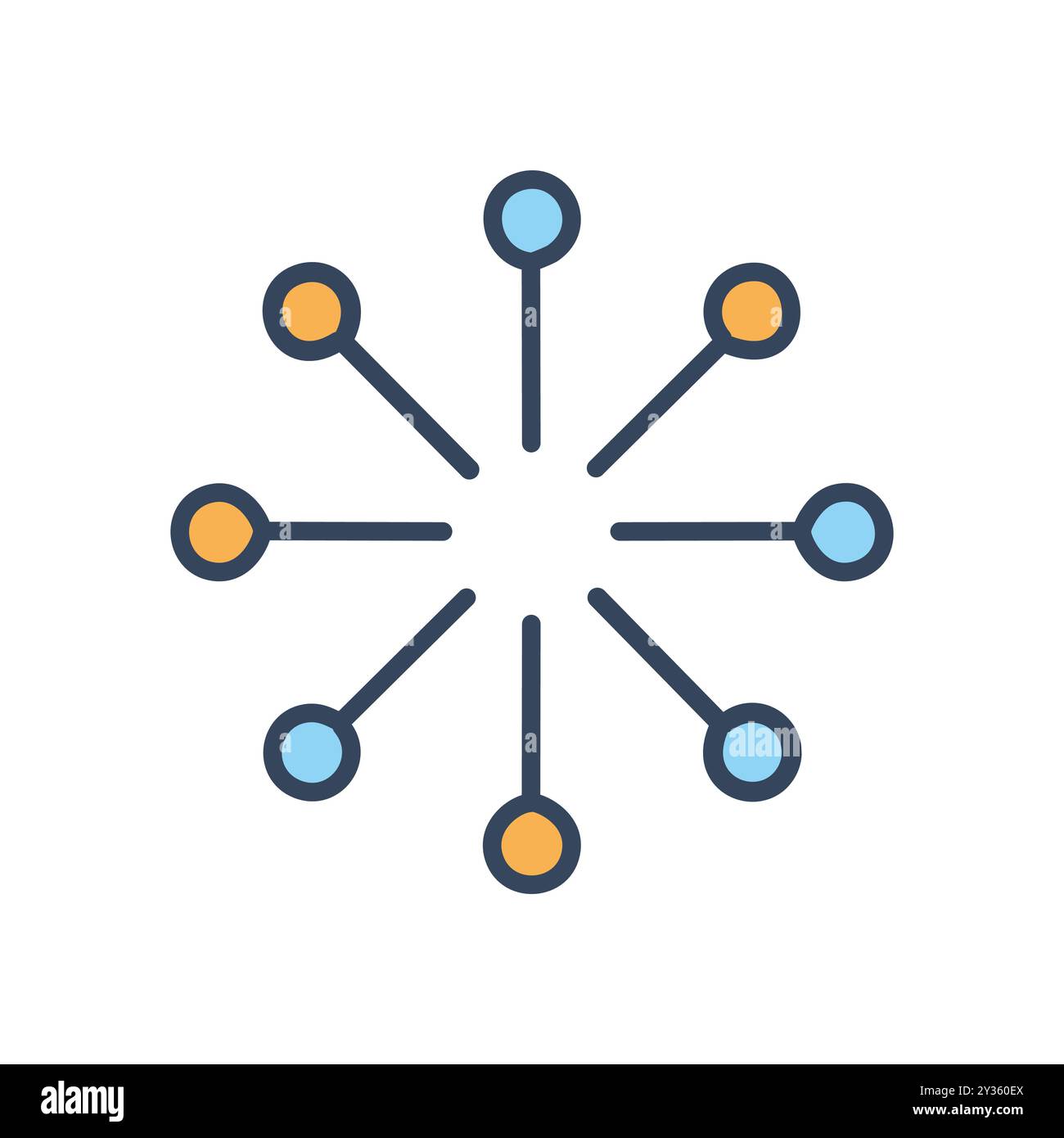 Punti connessi. Punti multicolore collegati da linee, che simboleggiano una rete o una collaborazione. Illustrazione Vettoriale