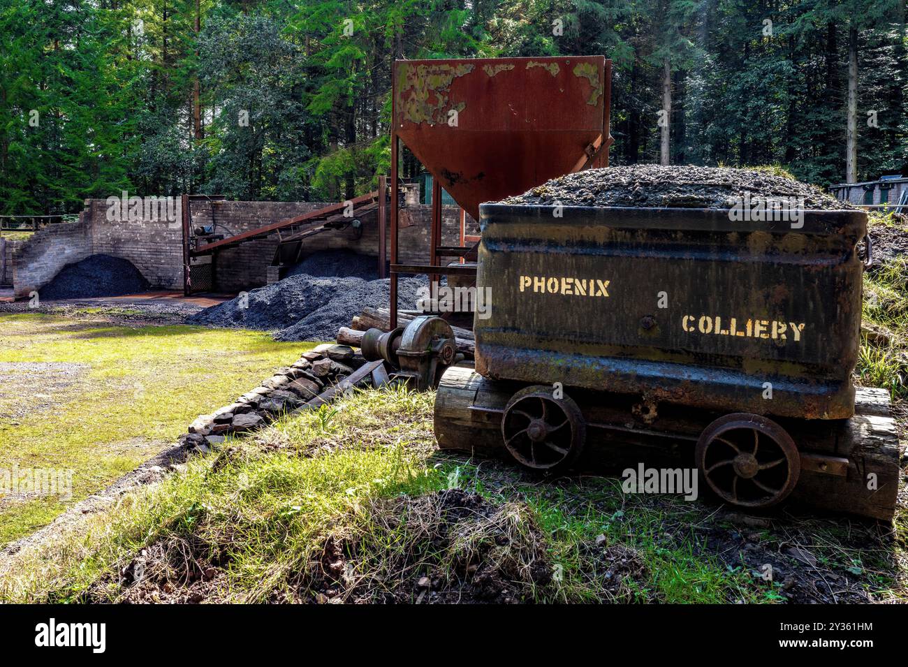 Miniera di carbone Phoenix Free Mine nella foresta di Dean, Inghilterra. Phoenix Colliery, aperto nel 1823. Cannop Valley. Patrimonio industriale. Freelance. Foto Stock