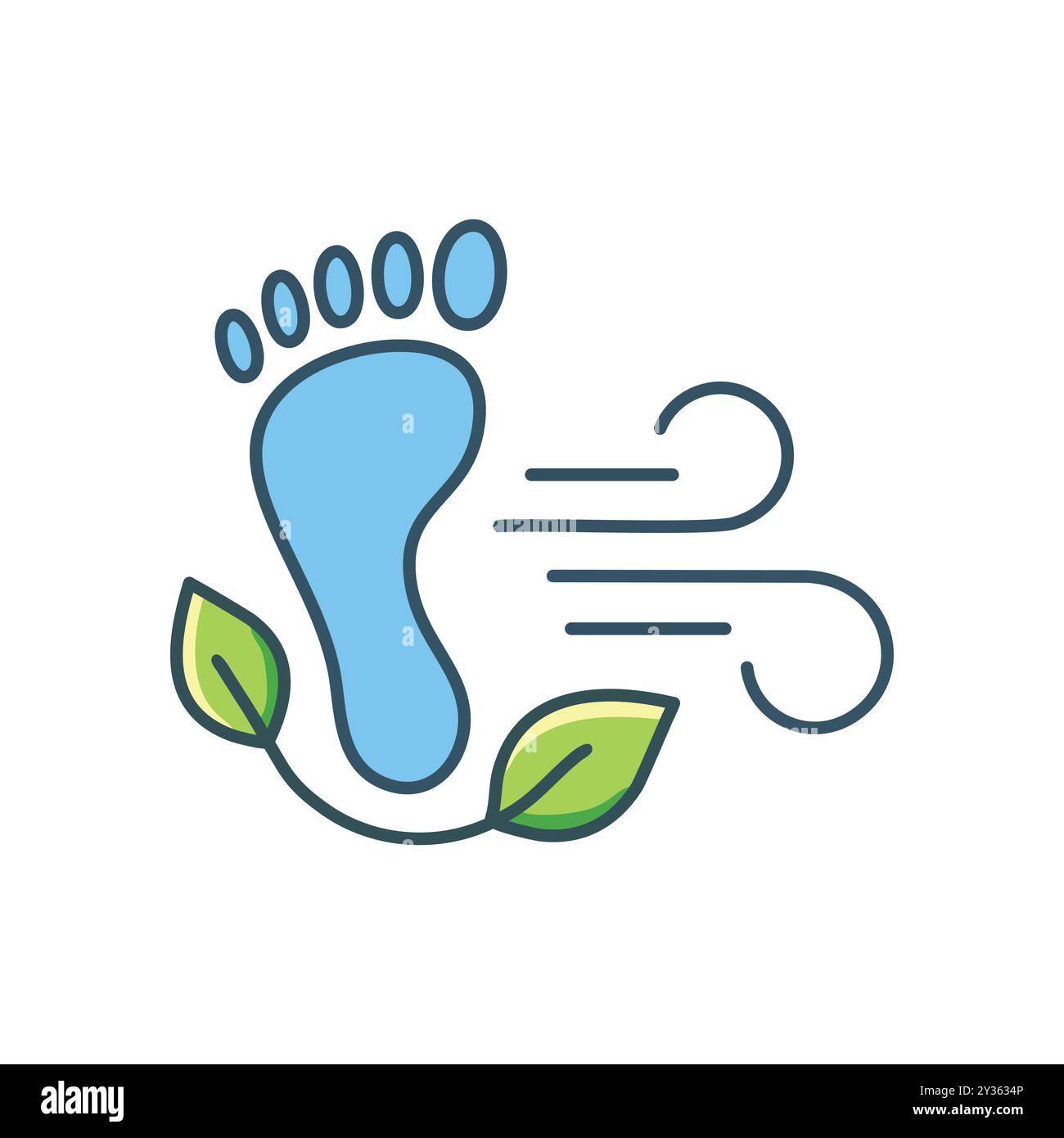 Impronta ecologica. Illustrazione di un'impronta con foglie e vento, che rappresenta una vita sostenibile e un basso impatto ambientale. Illustrazione Vettoriale