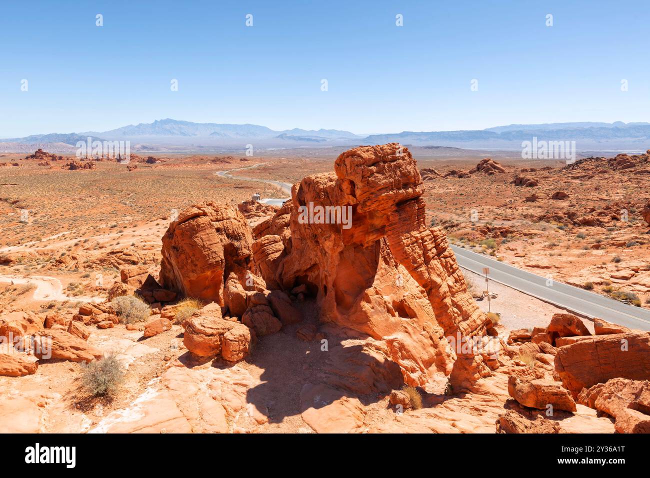 Elephant Rock al Valley of Fire State Park in una giornata di sole, Nevada, Stati Uniti Foto Stock