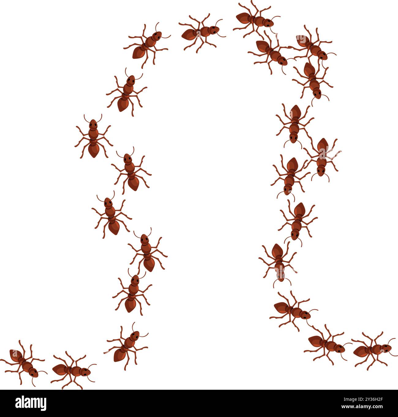 Molte formiche stanno marciando in linea, formando un grande cerchio Illustrazione Vettoriale