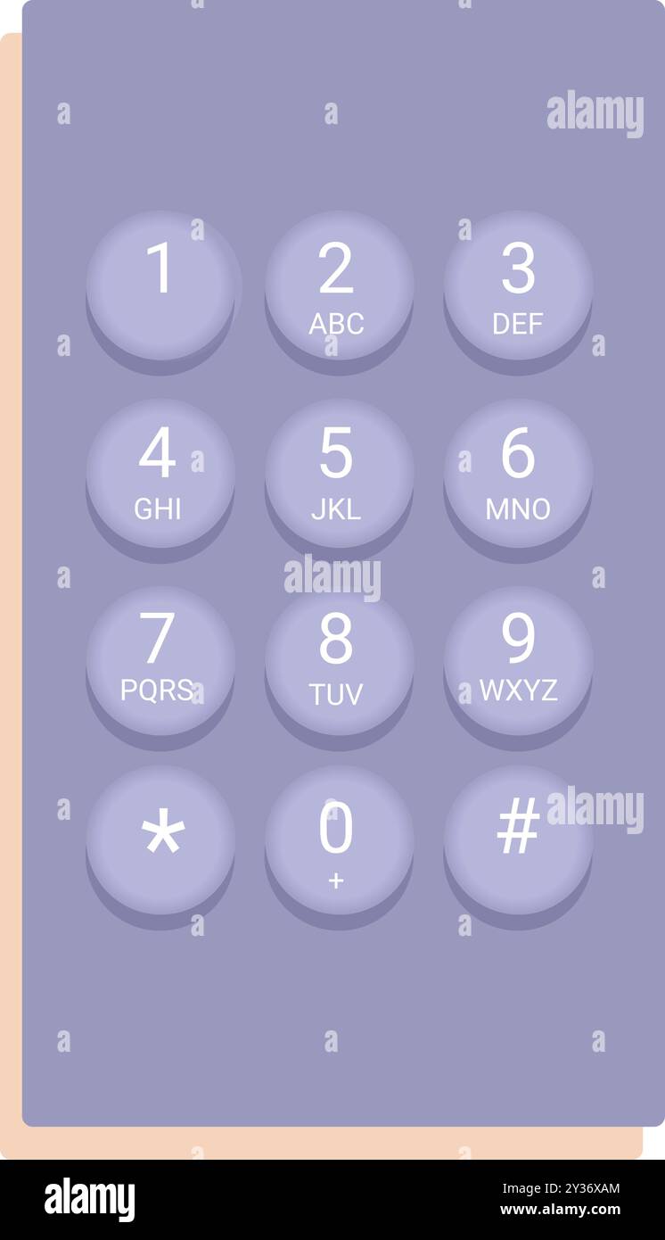 Il tastierino dello smartphone visualizza i pulsanti numerici e lettera per la comunicazione Illustrazione Vettoriale