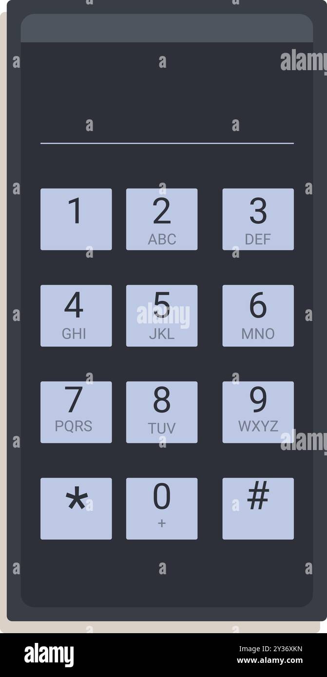 Lo smartphone moderno mostra una tastiera numerica con lettere per la messaggistica Illustrazione Vettoriale