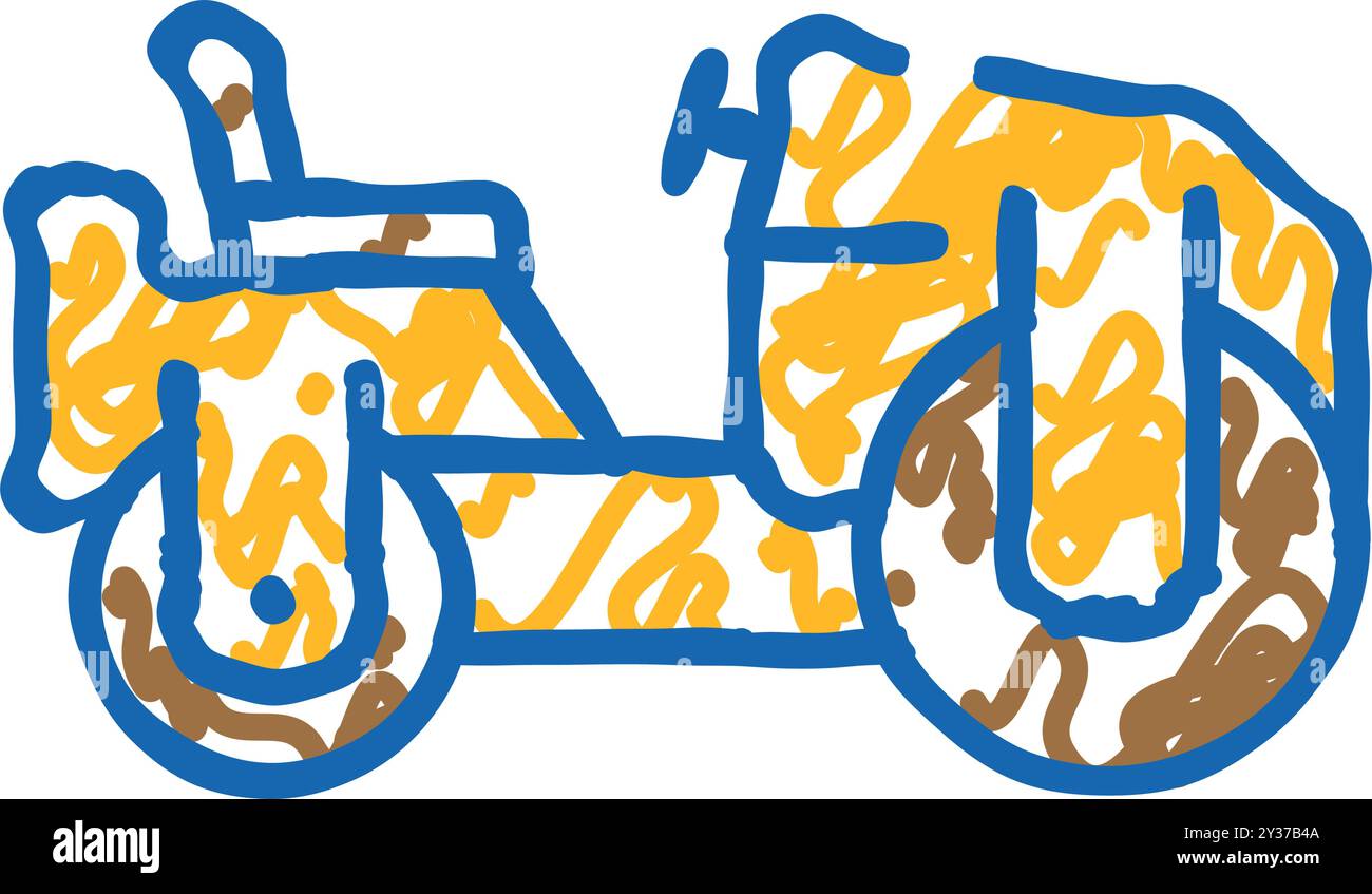 illustrazione del doodle dell'icona del rullo di compattazione per veicoli edili Illustrazione Vettoriale