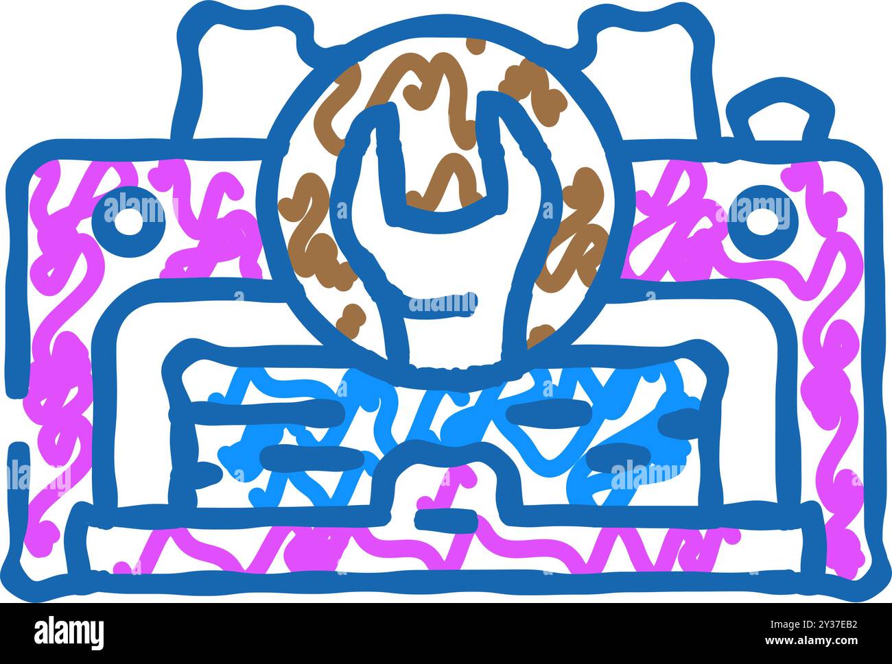 illustrazione del doodle dell'icona del computer di riparazione della stampante Illustrazione Vettoriale