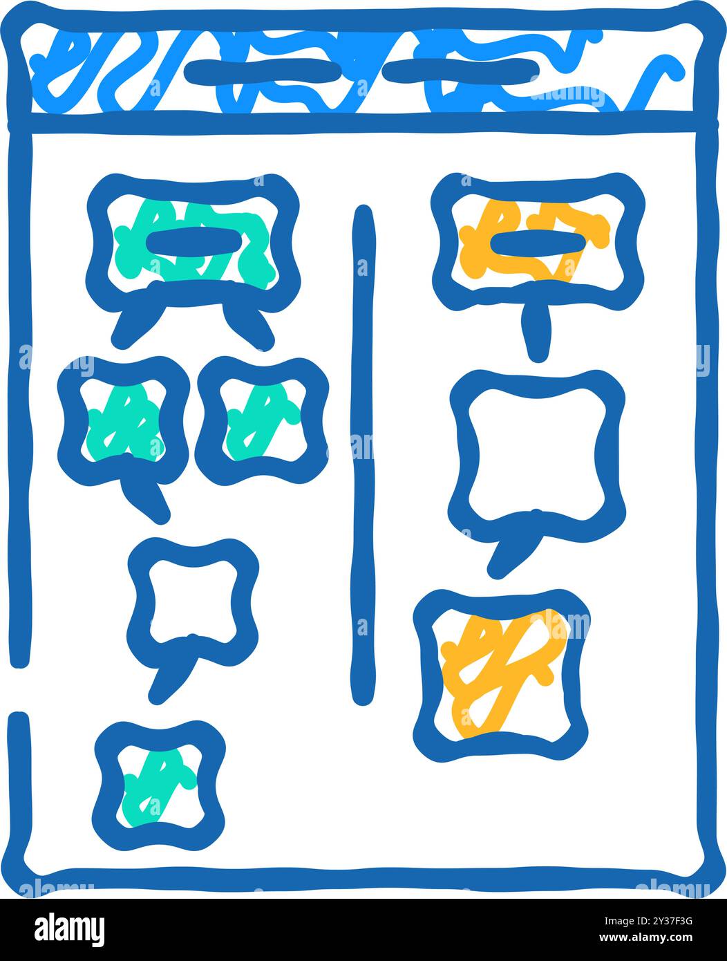 illustrazione del doodle dell'icona di progettazione dell'interfaccia utente del diagramma di affinità Illustrazione Vettoriale