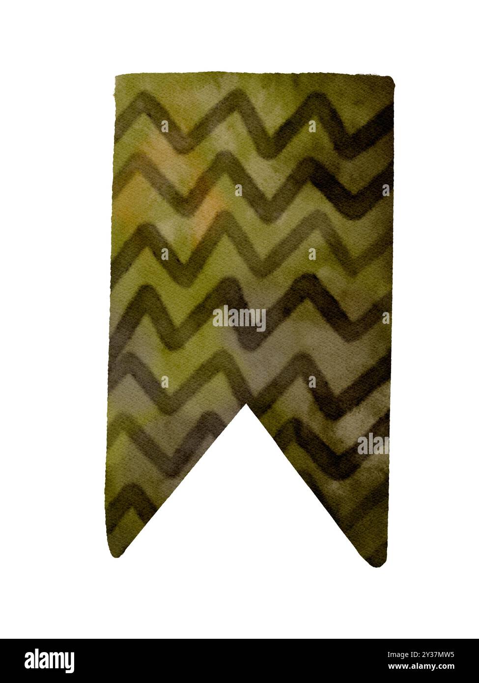 Un elegante design con motivo a zigzag, caratterizzato da sfumature verdi, ideale per un arredo moderno. Oggetto isolato su sfondo bianco per varie attività di progettazione e stampa. Arte digitale in stile acquerello. Foto Stock