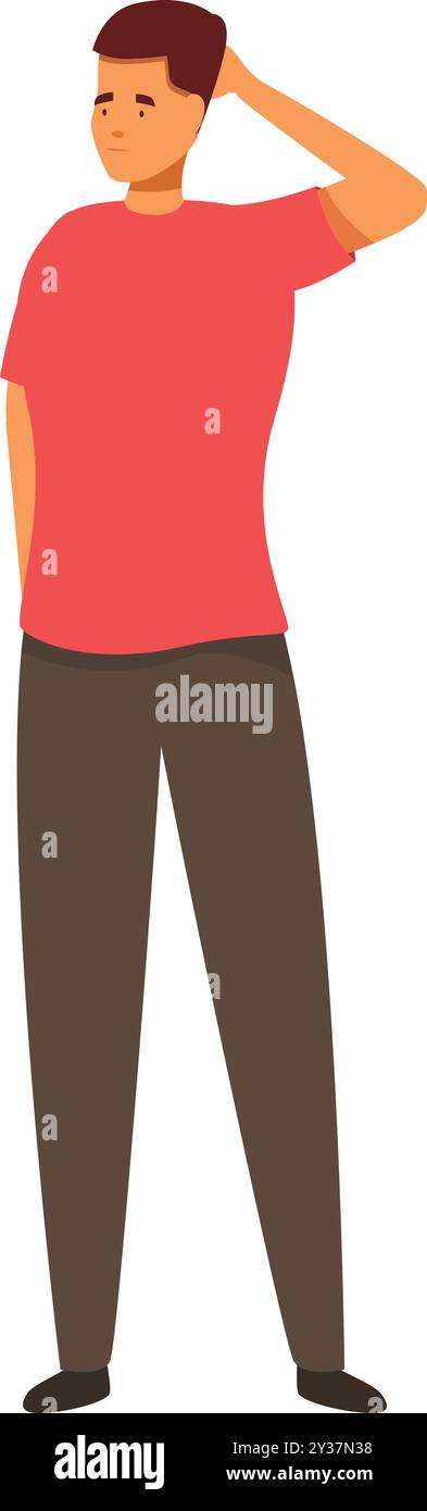 Il giovane si sta graffiando la testa mentre prende una decisione Illustrazione Vettoriale