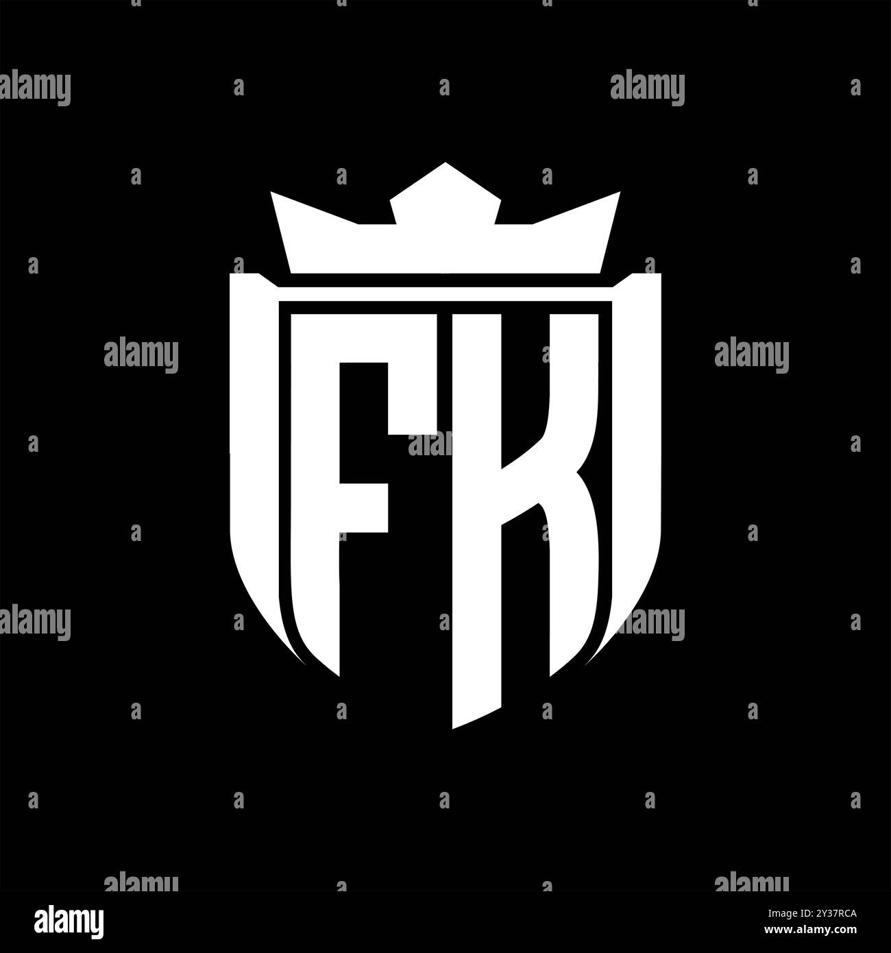 Logo FK Letter con forma a scudo all'interno dello scudo logo corona su sfondo nero modello Foto Stock