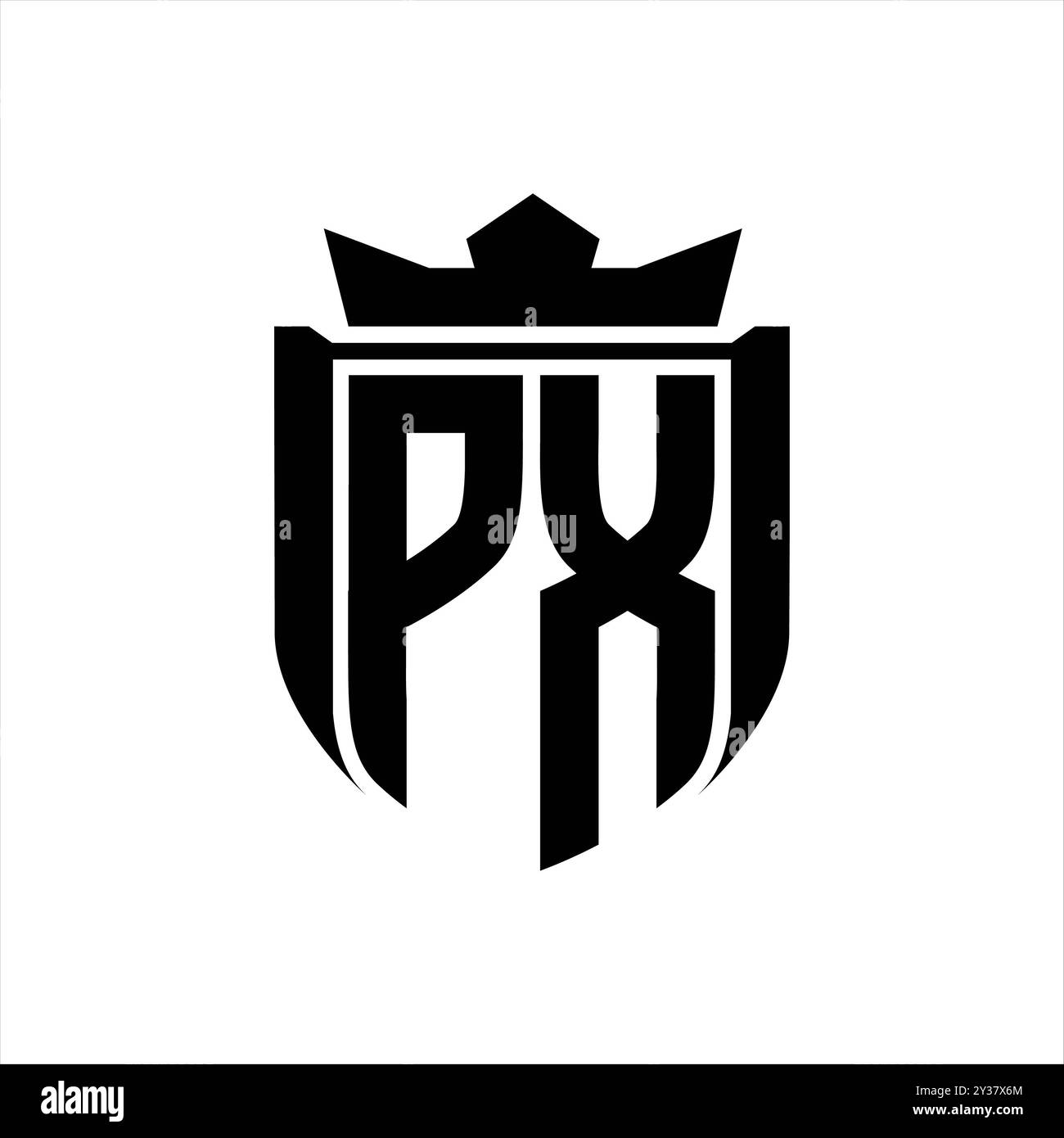 logo vettoriale con forma a scudo e corona Foto Stock