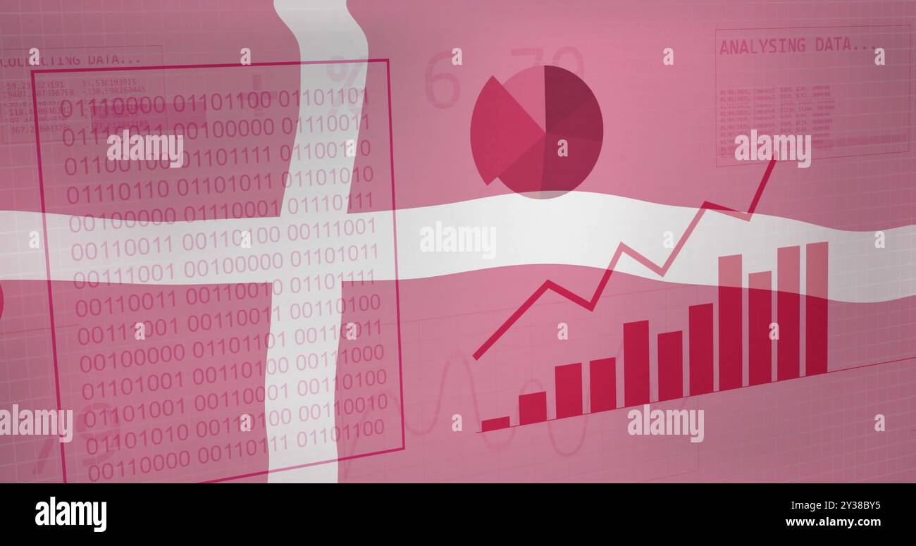 Danimarca, che analizza i dati con codice binario, grafici e grafici Foto Stock