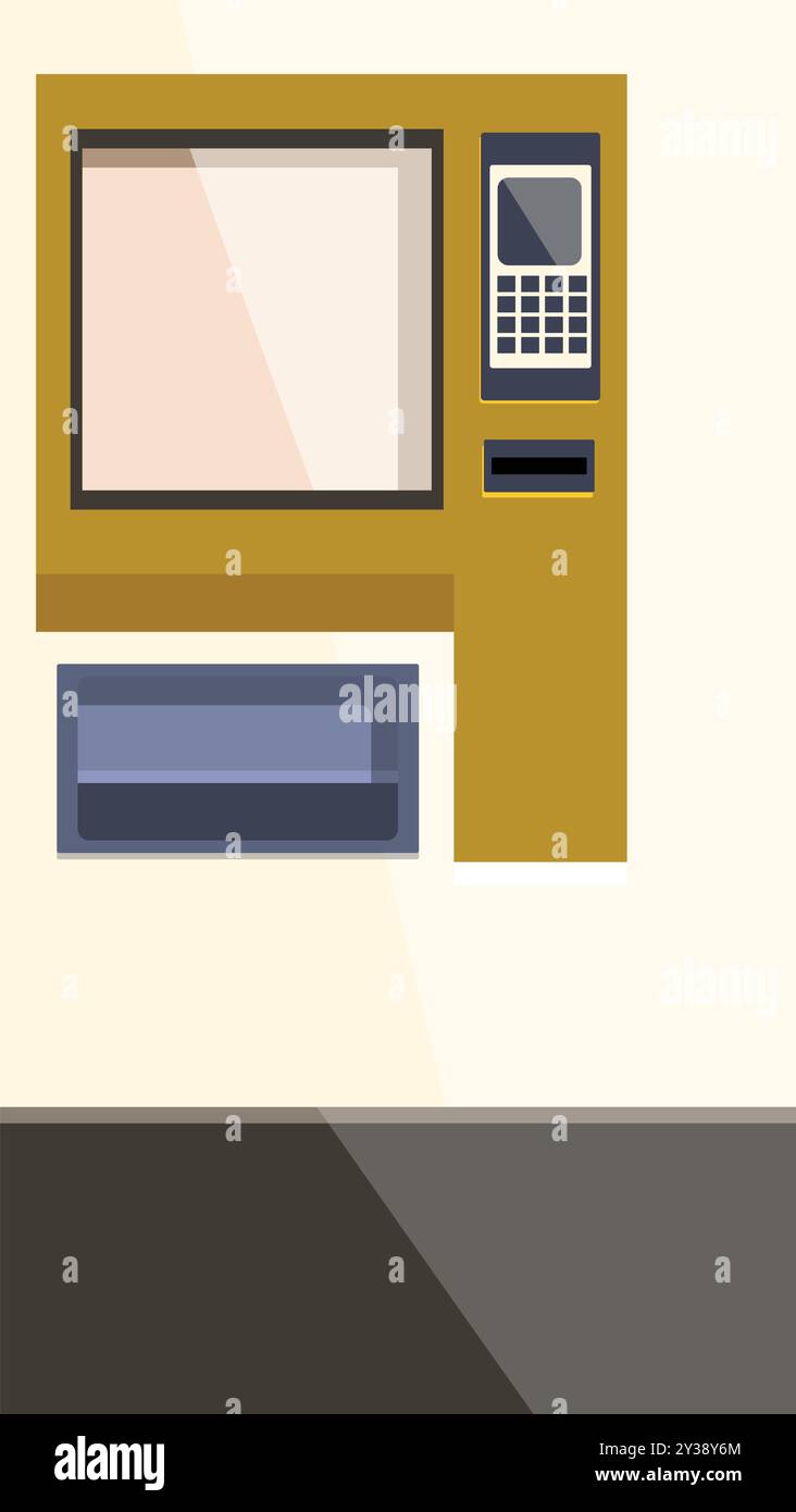 Moderno distributore automatico di biglietti con schermo vuoto, perfetto per mostrare l'app di acquisto dei biglietti o il sito Web Illustrazione Vettoriale